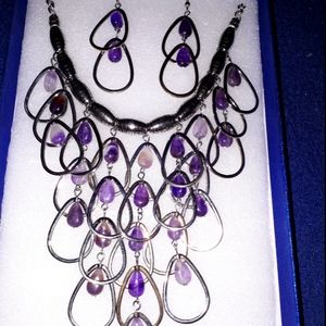 Silver purple detail lightweight Necklace & Ea Set